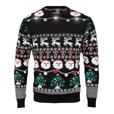 Weihnachts-LED-Pullover L/XL schwarz | 1-farbiger Transferdruck | Vorderseite | 280 mm x 50 mm | 150