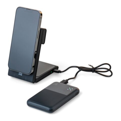 Recycelte ABS-Powerbank mit kabellosem Ladegerät Miren Schwarz | ohne Werbeanbringung