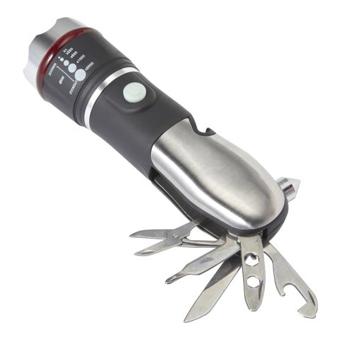 Multifunktionstaschenlampe &#039;Emergency&#039; aus ABS-Kunststoff/Edelstahl/Silikon Schwarz | ohne Werbeanbringung | Nicht verfügbar | Nicht verfügbar