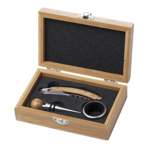 Weinset 'Pinot' aus Bambus und Stahl Braun | ohne Werbeanbringung | Nicht verfügbar | Nicht verfügbar