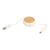 Chechia 100cm 5-in-1 Kabel aus recyceltem Kunststoff, einziehbar, für Datenübertragung und 45W Schnellladung mit Bambusdetails Standard | weiß | ohne Werbeanbringung | Nicht verfügbar | Nicht verfügbar