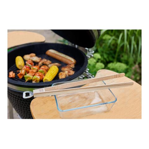 Holz-Grillzange &quot;Opener&quot; mit Kapselheber, 43 cm natur | ohne Werbeanbringung | Nicht verfügbar | Nicht verfügbar
