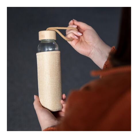 Glasflasche mit Hülle "Natural", 0,5l transparent | ohne Werbeanbringung | Nicht verfügbar | Nicht verfügbar