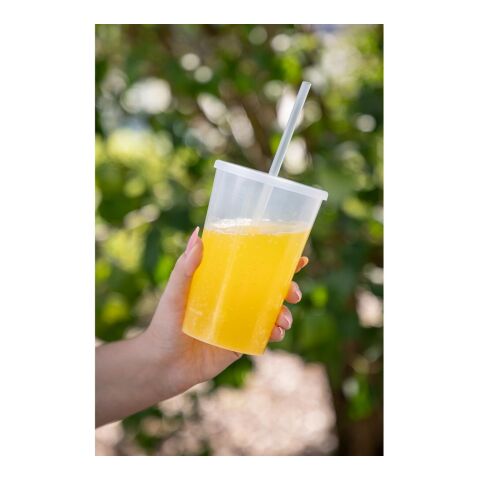 Trinkbecher "Vital", 500 ml mit Deckel und Strohhalm transparent-milchig