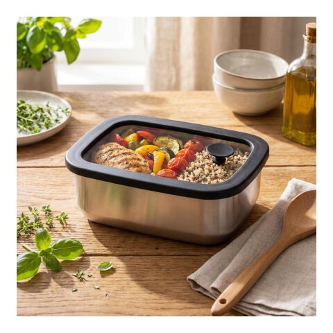 Edelstahl-Lunchbox mit Glasdeckel "RILO", 550 ml silber | ohne Werbeanbringung | Nicht verfügbar | Nicht verfügbar