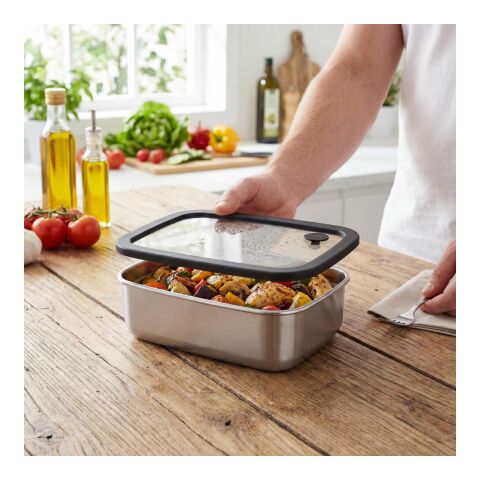 Edelstahl-Lunchbox mit Glasdeckel "RILO", 1100 ml silber | ohne Werbeanbringung | Nicht verfügbar | Nicht verfügbar