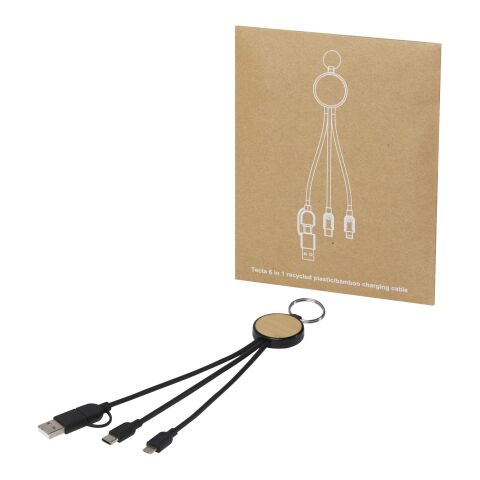 Tecta 6-in-1 Ladekabel mit Schlüsselring aus recyceltem Kunststoff und Bambus Standard | schwarz | ohne Werbeanbringung | Nicht verfügbar | Nicht verfügbar