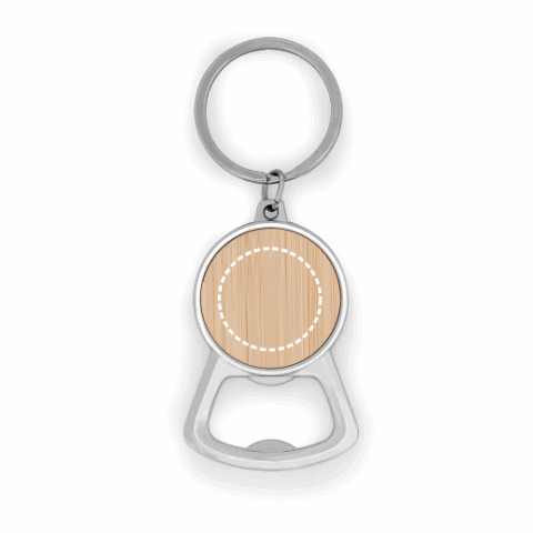 MEEKO. Schlüsselanhänger aus Eisen in runder Form aus Zink und Bambus Natur | ohne Werbeanbringung | Nicht verfügbar | Nicht verfügbar