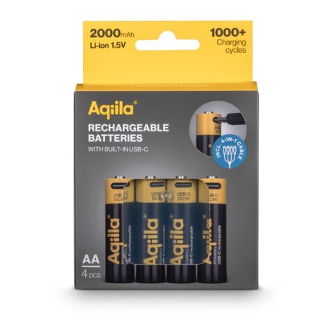 Aqiila wiederaufladbare USB-C-Batterien AA 2000 mAh, 4er-Pack schwarz | ohne Werbeanbringung | Nicht verfügbar | Nicht verfügbar
