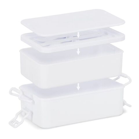Doppelte Lunchbox mit Besteck Weiss