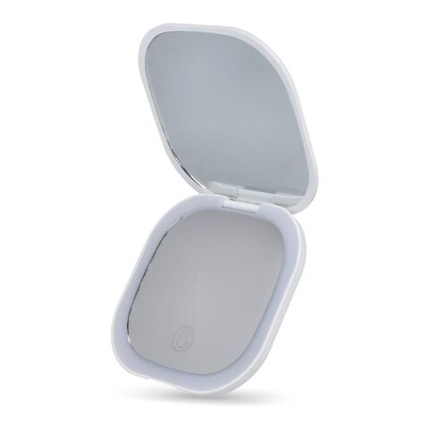 LED-Kompakt-Spiegel 350 mAh Weiss | 1-farbiger Tampondruck | Oberseite | 50 mm x 50 mm