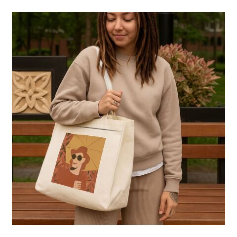 Baumwoll-Tragetasche mit Reißverschluss OEKO-TEX® 39 x 24 x 34cm 320g/m² Ecru | ohne Werbeanbringung | Nicht verfügbar | Nicht verfügbar
