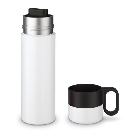 Isolierflasche mit Becher 500ml Weiss | ohne Werbeanbringung | Nicht verfügbar | Nicht verfügbar | Nicht verfügbar