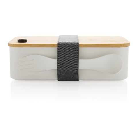 RCS Recycled PP Lunchbox mit Bambusdeckel weiß | ohne Werbeanbringung | Nicht verfügbar | Nicht verfügbar