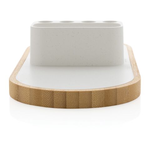 Ontario 10W Dual Charger aus FSC® Bambus &amp; RCS Recycled Plastik weiß | ohne Werbeanbringung | Nicht verfügbar | Nicht verfügbar