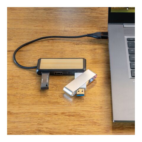 Link Dual Input USB Hub aus RCS rec. Kunststoff und Bambus schwarz | ohne Werbeanbringung | Nicht verfügbar | Nicht verfügbar