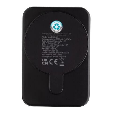 Stellar 5.000mAh 5W magnetische Powerbank aus RCS rec. ABS schwarz | ohne Werbeanbringung | Nicht verfügbar | Nicht verfügbar