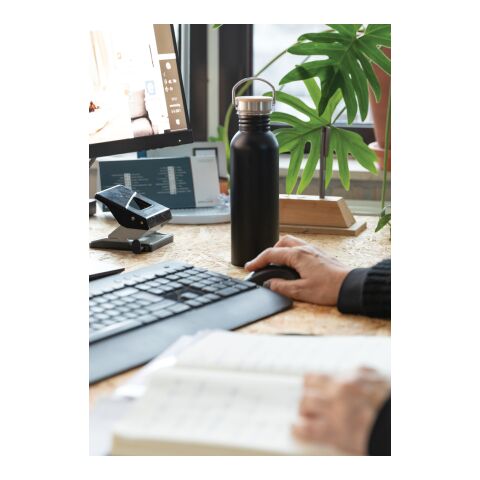 Moderne Stainless-Steel Flasche mit Bambusdeckel schwarz | ohne Werbeanbringung | Nicht verfügbar | Nicht verfügbar