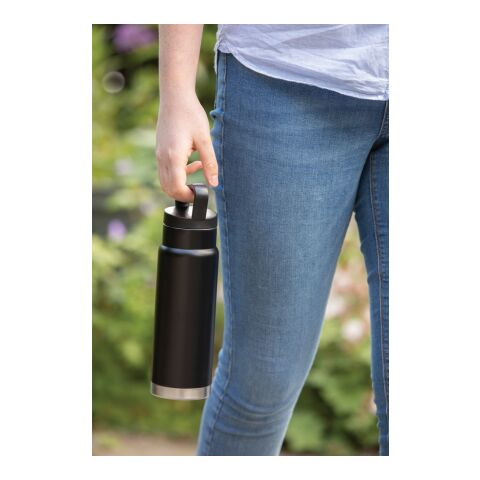 Auslaufsichere Vakuum-Flasche mit Tragegriff schwarz | ohne Werbeanbringung | Nicht verfügbar | Nicht verfügbar