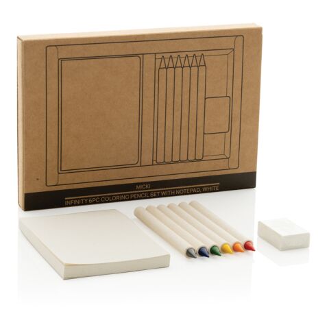Micki GRS 6-tlg. Infinity-Buntstifteset mit Notizblock weiß | ohne Werbeanbringung