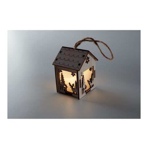 Anhänger Haus mit Licht holzfarben | ohne Werbeanbringung | Nicht verfügbar | Nicht verfügbar