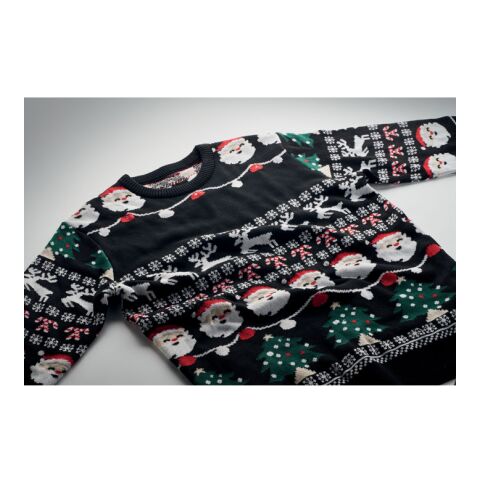 Weihnachts-LED-Pullover L/XL schwarz | 1-farbiger Transferdruck | Vorderseite | 280 mm x 50 mm | 150