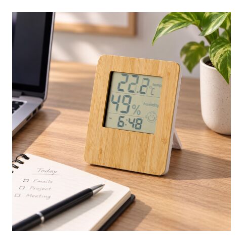 Wetterstation aus Bambus hellbraun